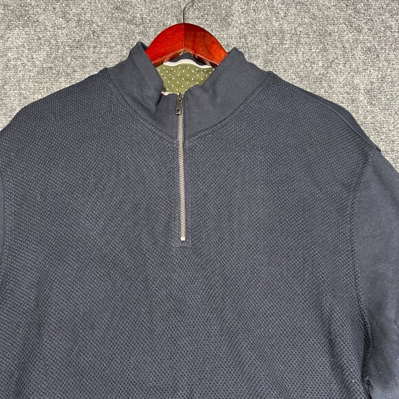 Ted Baker Sweater Mens US 46 Ted 7 Blue Textured Cotton 1/4 Zip Rib Cuffs Pullov - Picture 4 of 8